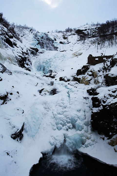 Beautiful frozen waterfall in Myrdal