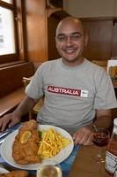 Pilou and his jumbo-jumbo cordon bleu, bigger than his forearm